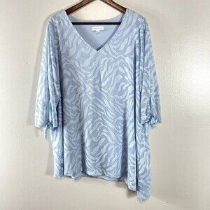 Susan Graver Blue Beachy Sheer Blouse Sheer Summer Spring Tiger Stripe